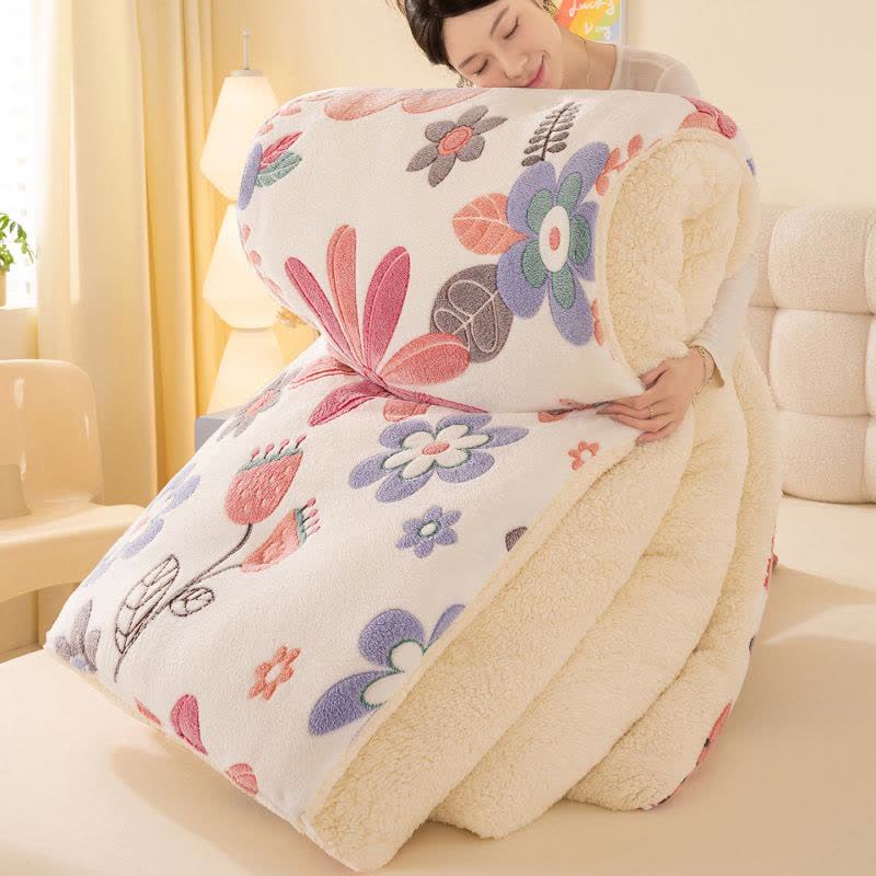 Plüschige, farbenfrohe Sherpa-Warmdecke mit Blumenmuster - image 3