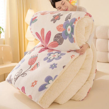 Plüschige, farbenfrohe Sherpa-Warmdecke mit Blumenmuster - image 3