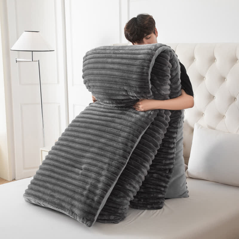 Einfarbige gerippte Plüschdecke - Dunkelgrau - 229 cm x 264 cm - image 35