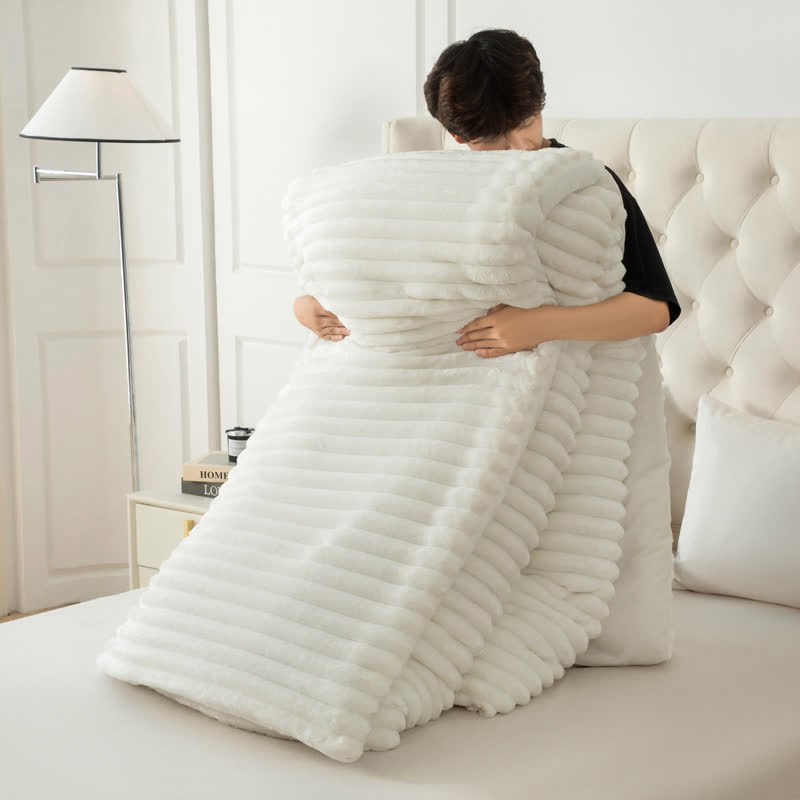 Einfarbige gerippte Plüschdecke - Beige - 229 cm x 264 cm - image 26
