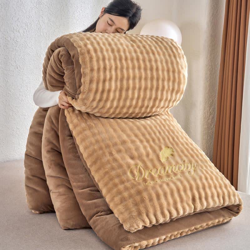 Einfarbige, flauschige, strukturierte, warme Decke - Khaki & Kaffee - 220cm x 240cm - image 1