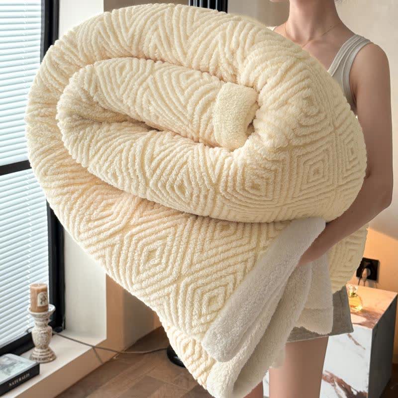 Sherpa-Überwurfdecke mit geometrischem Rautenmuster und Jacquardmuster - Beige - 2 Kissenbezüge - 48cm x 74cm - image 13