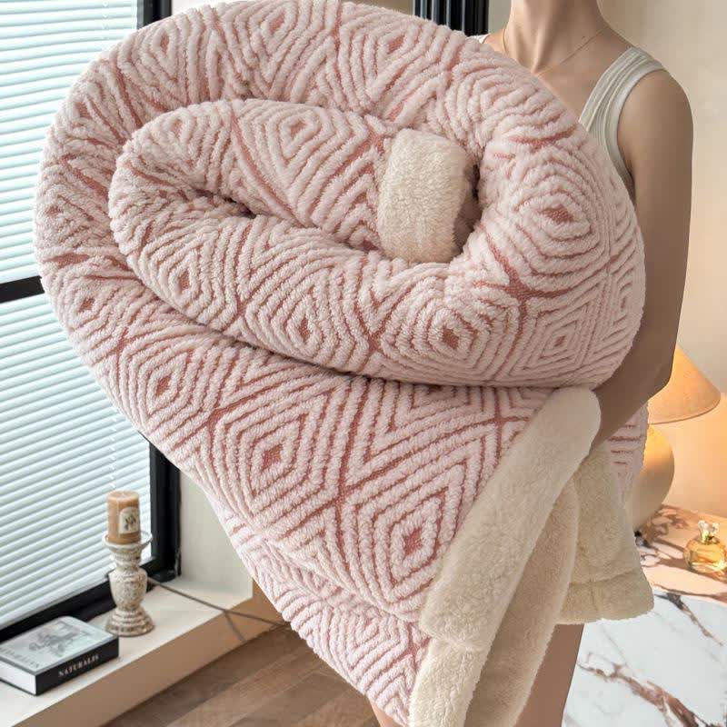 Sherpa-Überwurfdecke mit geometrischem Rautenmuster und Jacquardmuster - Rosa - 2 Kissenbezüge - 48cm x 74cm - image 11
