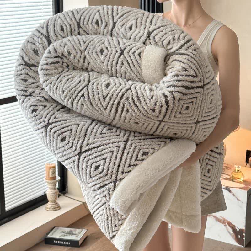 Sherpa-Überwurfdecke mit geometrischem Rautenmuster und Jacquardmuster - Schwarz - 2 Kissenbezüge - 48cm x 74cm - image 2