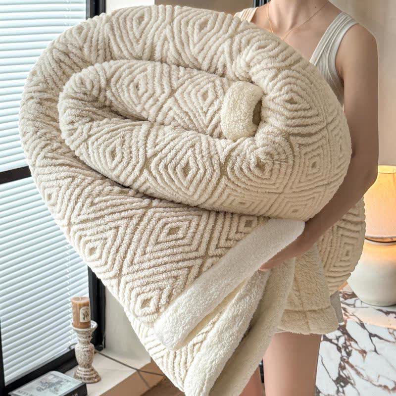 Sherpa-Überwurfdecke mit geometrischem Rautenmuster und Jacquardmuster - Khaki - 2 Kissenbezüge - 48cm x 74cm - image 7