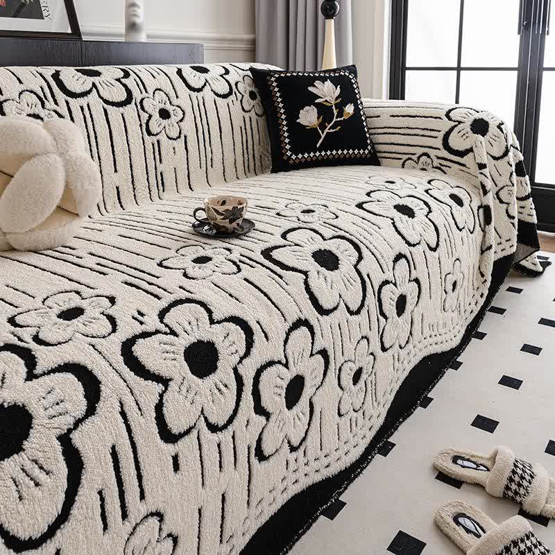Plüsch-Sofadecke mit Blumenmuster - Schwarz - 180cm x 340cm - image 0