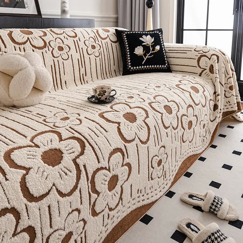 Plüsch-Sofadecke mit Blumenmuster - Khaki - 180cm x 340cm - image 6