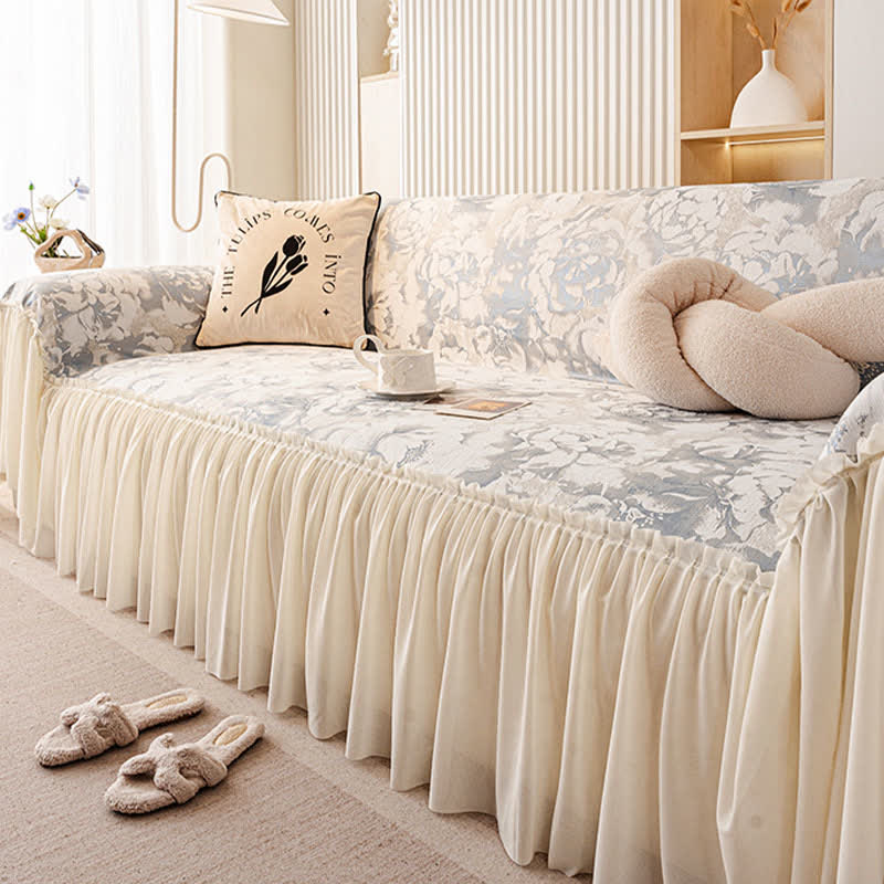 Sofaschoner aus Chenille mit französischem Rüschenmuster und Blumenmuster - image 1