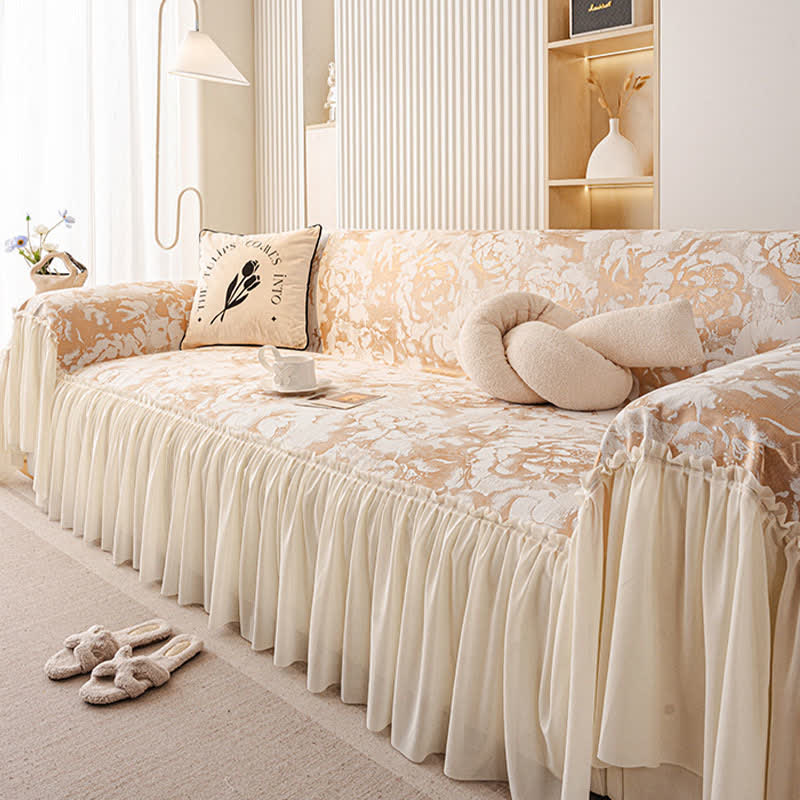 Sofaschoner aus Chenille mit französischem Rüschenmuster und Blumenmuster - image 5