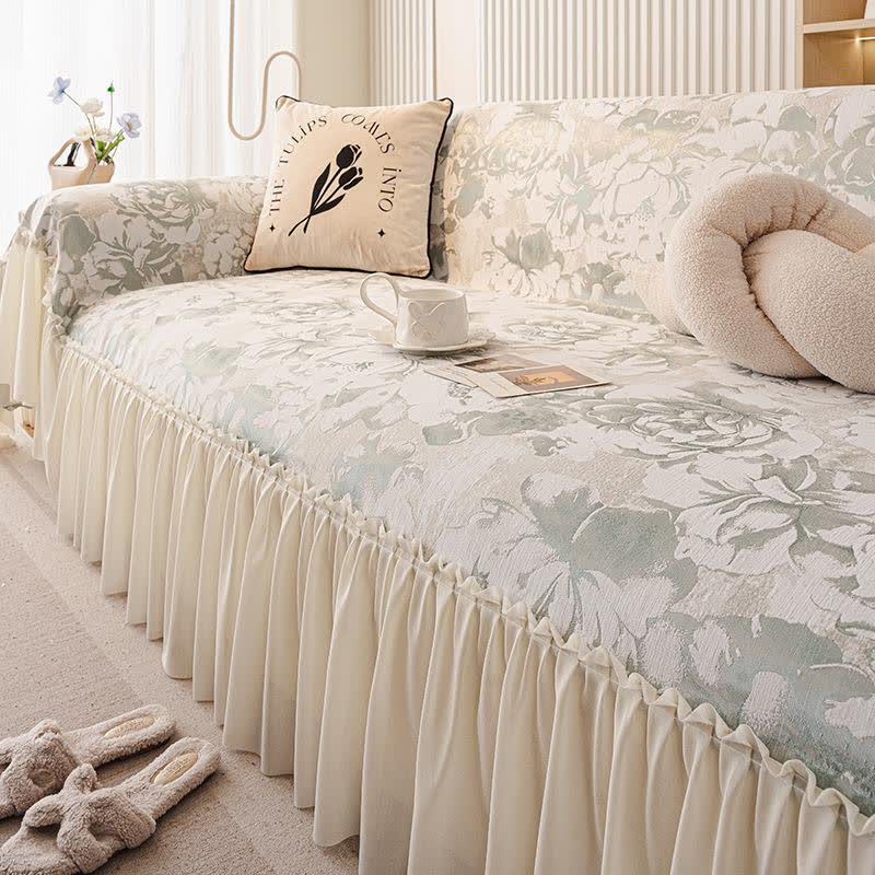 Sofaschoner aus Chenille mit französischem Rüschenmuster und Blumenmuster - Grün - 180cm x 340cm - image 2