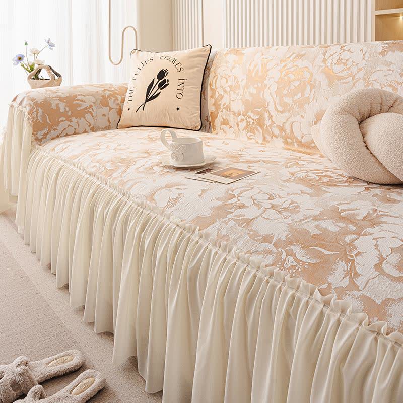 Sofaschoner aus Chenille mit französischem Rüschenmuster und Blumenmuster - Beige - 180cm x 340cm - image 4