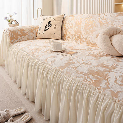 Sofaschoner aus Chenille mit französischem Rüschenmuster und Blumenmuster - Beige - 180cm x 340cm - image 4