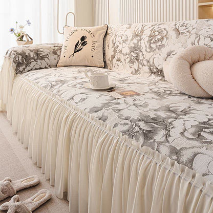 Sofaschoner aus Chenille mit französischem Rüschenmuster und Blumenmuster - Dunkelgrau - 180cm x 340cm - image 6