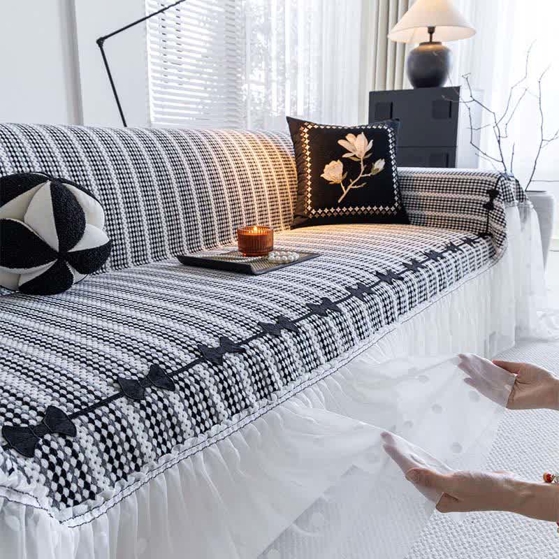 Sofaschoner aus Chenille mit Schleife und Rüschen - image 2