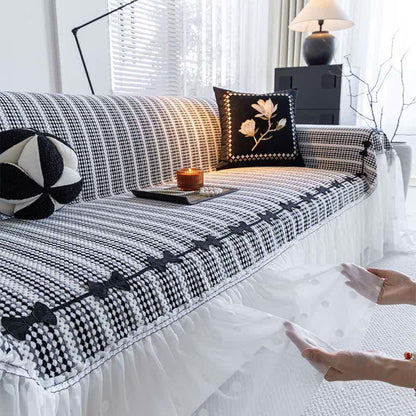 Sofaschoner aus Chenille mit Schleife und Rüschen - image 2