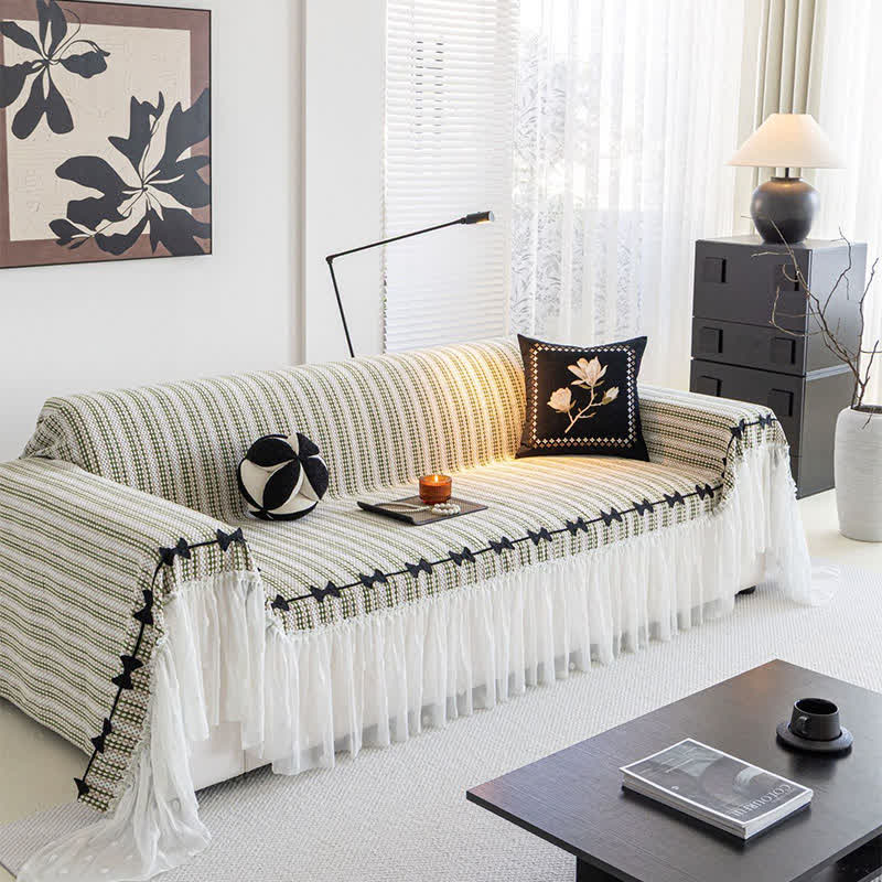 Sofaschoner aus Chenille mit Schleife und Rüschen - Grün - 180cm x 340cm - image 12