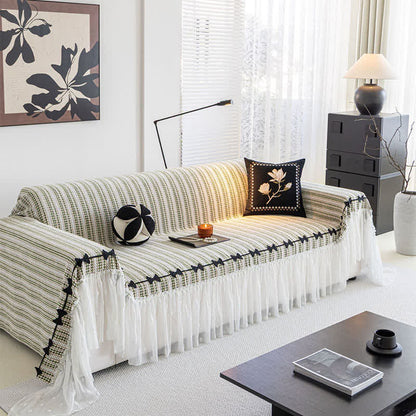 Sofaschoner aus Chenille mit Schleife und Rüschen - Grün - 180cm x 340cm - image 12