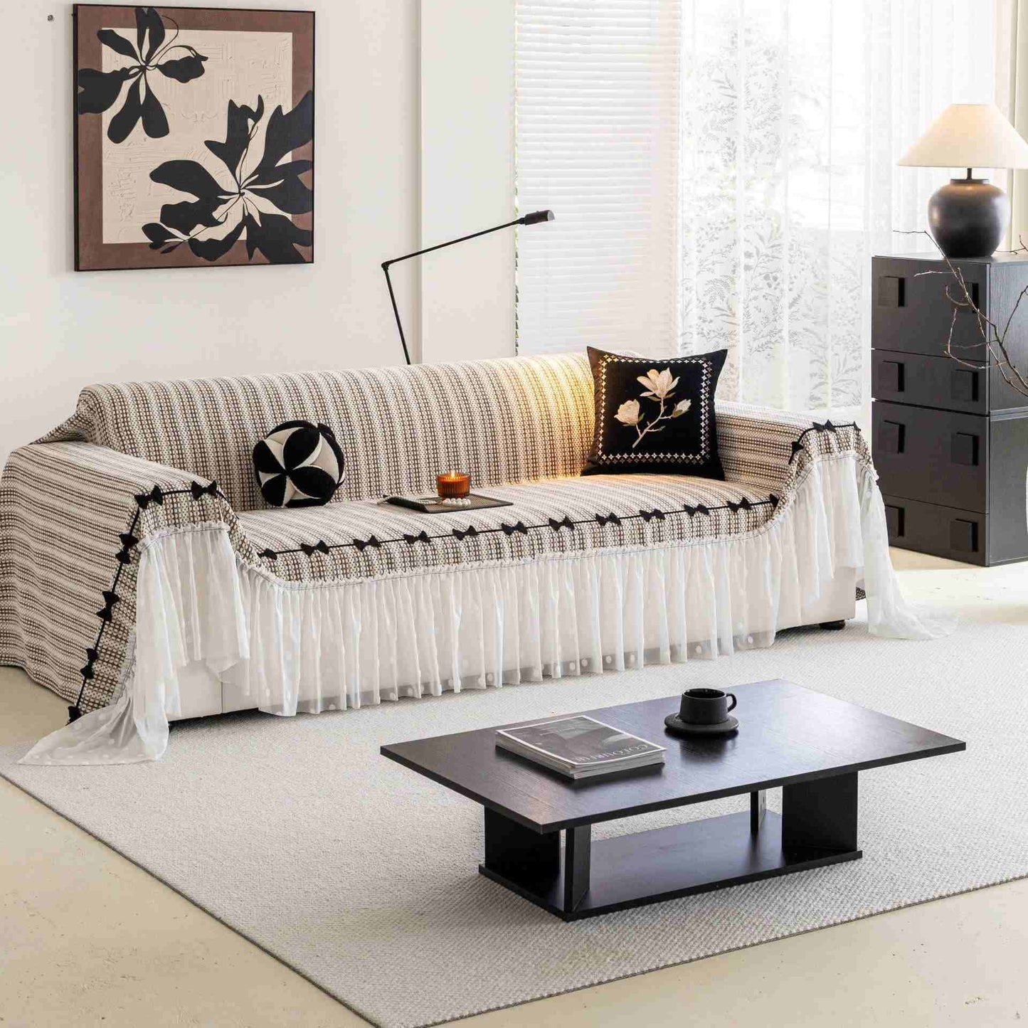 Sofaschoner aus Chenille mit Schleife und Rüschen - image 7