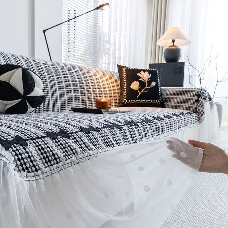 Sofaschoner aus Chenille mit Schleife und Rüschen - image 3
