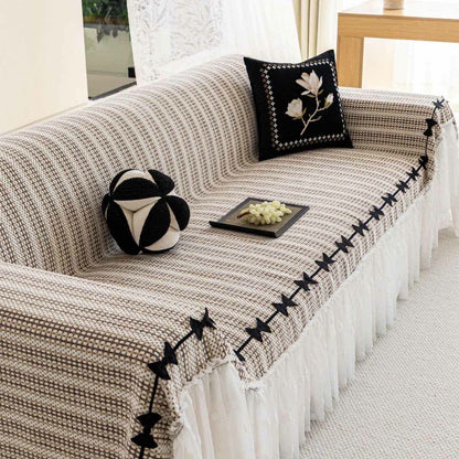 Sofaschoner aus Chenille mit Schleife und Rüschen - Khaki - 180cm x 340cm - image 6