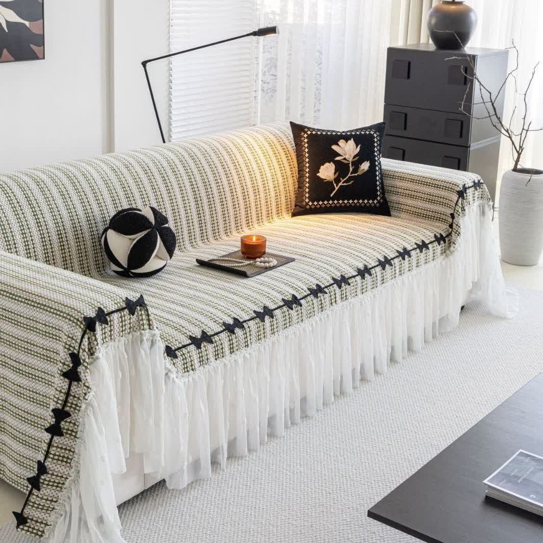 Sofaschoner aus Chenille mit Schleife und Rüschen - image 13