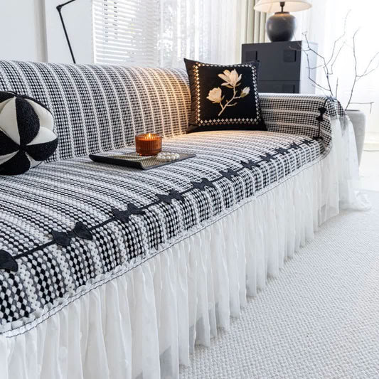 Sofaschoner aus Chenille mit Schleife und Rüschen - Schwarz - 180cm x 340cm - image 0