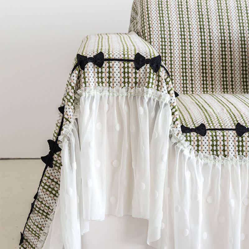 Sofaschoner aus Chenille mit Schleife und Rüschen - image 9