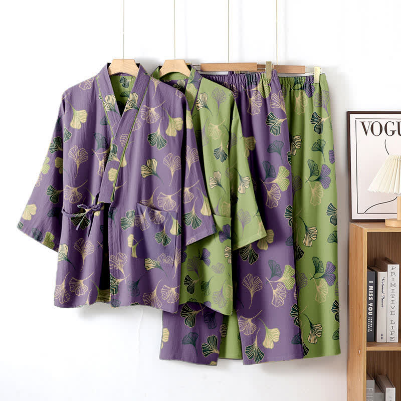 Kimono-Loungewear-Set aus Ginkgo-Baumwollgaze - image 8