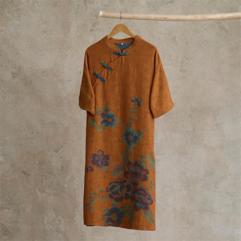 Vintage Pfirsichblüten Baumwollgaze Nachthemd - Orange - L - image 1