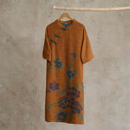 Vintage Pfirsichblüten Baumwollgaze Nachthemd - Orange - L - image 1