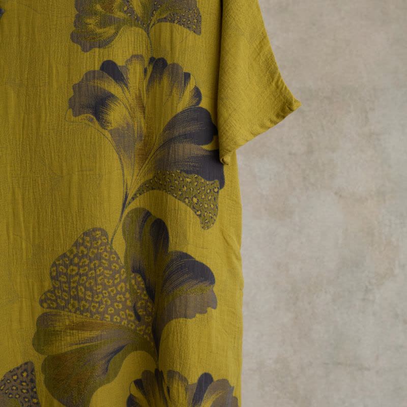 Cheongsam-Nachthemd aus Baumwolle mit Ginkgoblatt-Print - image 9