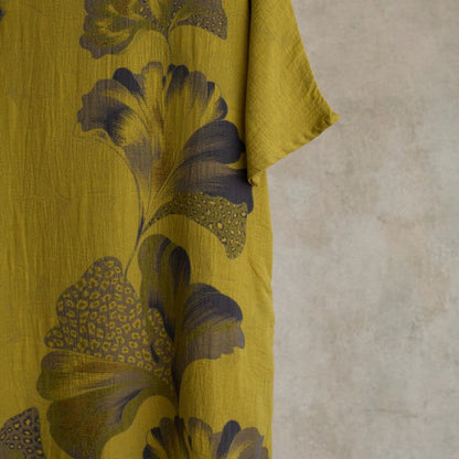 Cheongsam-Nachthemd aus Baumwolle mit Ginkgoblatt-Print - image 9