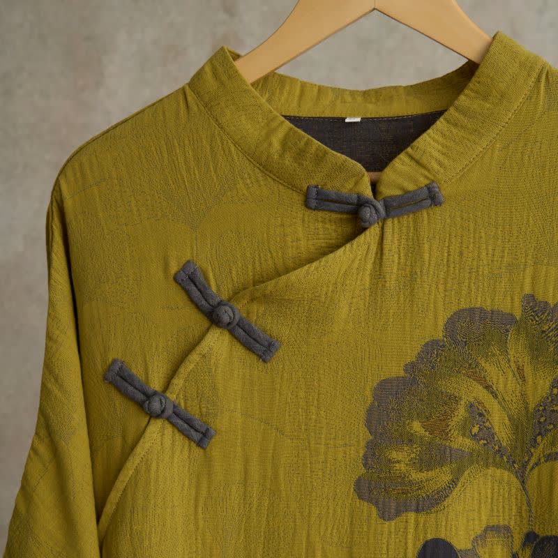 Cheongsam-Nachthemd aus Baumwolle mit Ginkgoblatt-Print - image 8