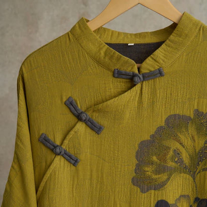 Cheongsam-Nachthemd aus Baumwolle mit Ginkgoblatt-Print - image 8