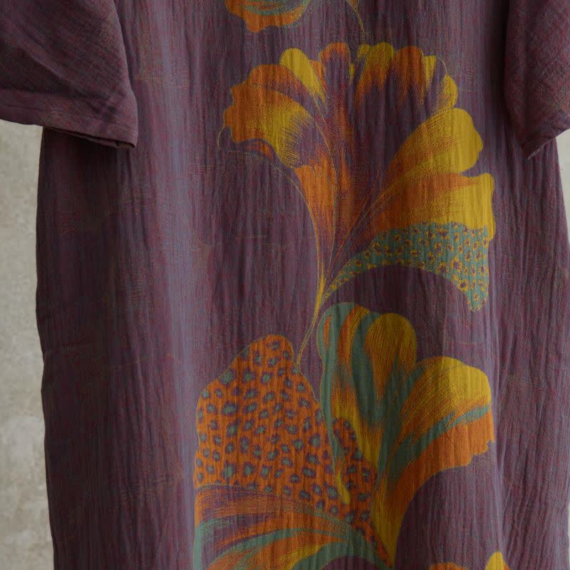 Cheongsam-Nachthemd aus Baumwolle mit Ginkgoblatt-Print - image 5