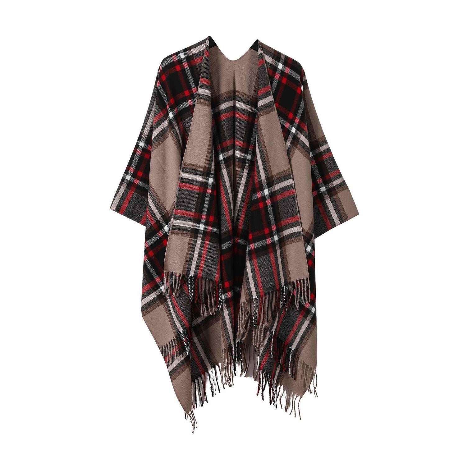 Klassischer Schalumhang mit Quaste und Karomuster - Khaki - 135cm x 160cm - image 4