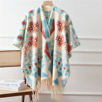 Schalumhang im Ethno-Stil mit Quaste - Hellblau - 110cm x 170cm - image 5