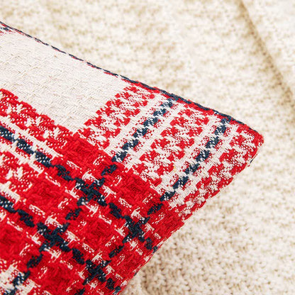 Rot-weiß karierter Jacquard-Kissenbezug - image 3