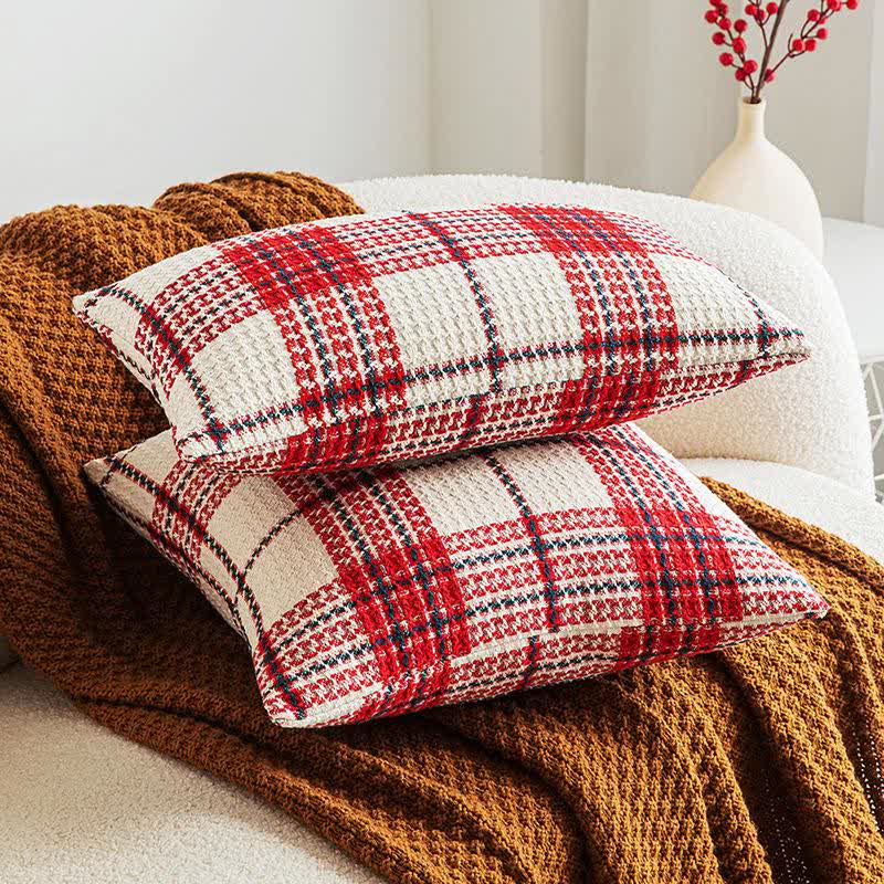 Rot-weiß karierter Jacquard-Kissenbezug - image 1