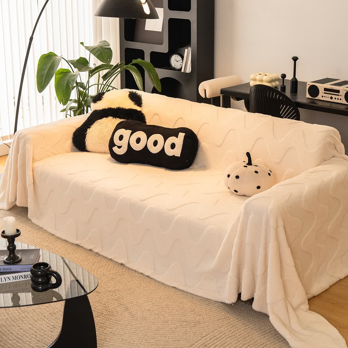 Sofadecke mit einfacher Wellenstruktur - Beige - 180cm x 340cm - image 3