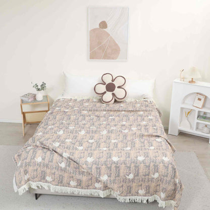 Zitronenfarbene Steppdecke mit Quasten aus natürlicher Baumwollgaze - Braun - 200cm x 230cm - image 0