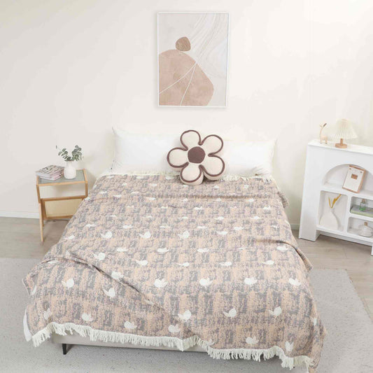 Zitronenfarbene Steppdecke mit Quasten aus natürlicher Baumwollgaze - Braun - 200cm x 230cm - image 0