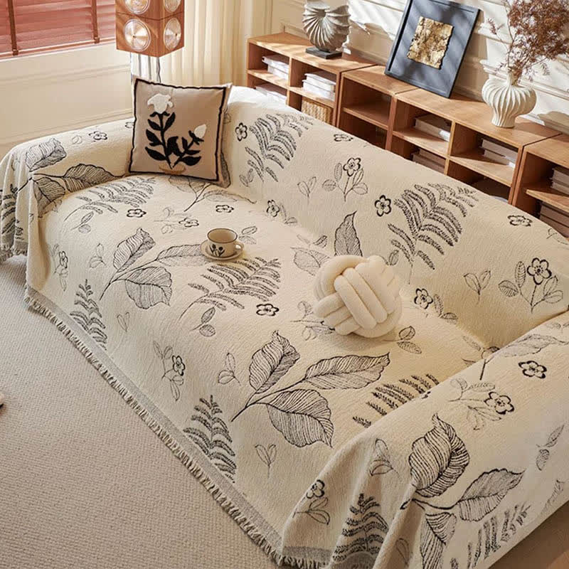 Sofa-Überwurfdecke aus Chenille mit ländlichen Blättern - image 3