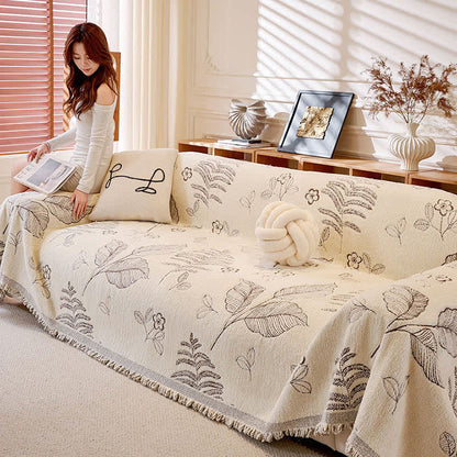 Sofa-Überwurfdecke aus Chenille mit ländlichen Blättern - image 5