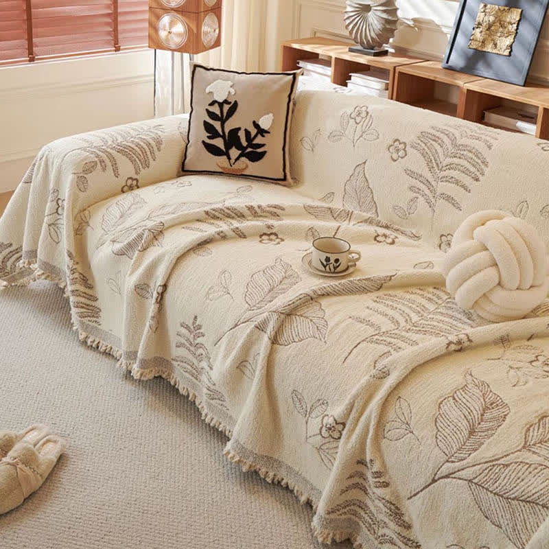 Sofa-Überwurfdecke aus Chenille mit ländlichen Blättern - image 8
