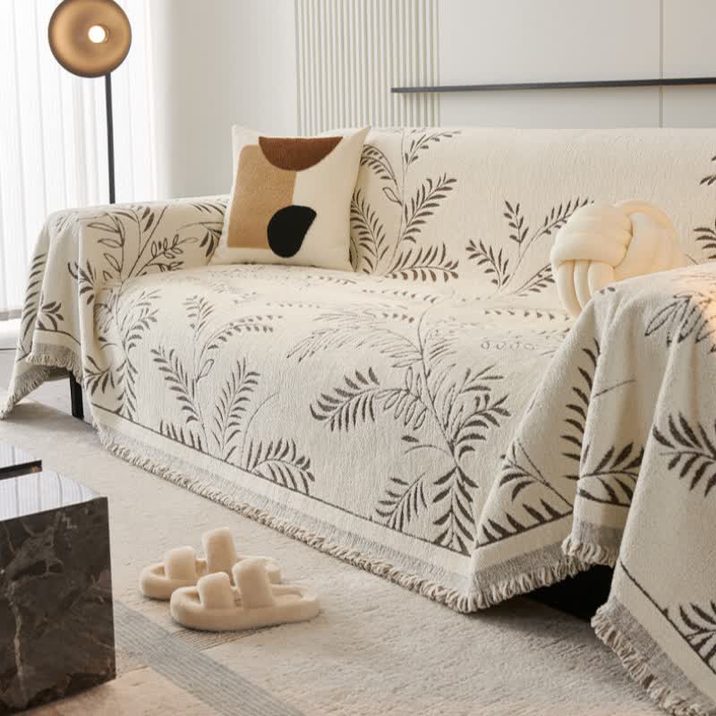 Sofa-Überwurfdecke aus Chenille mit Kiefernblatt-Motiv