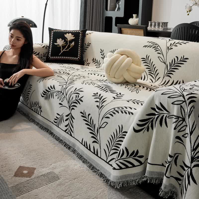 Sofa-Überwurfdecke aus Chenille mit Kiefernblatt-Motiv - Schwarz - 180cm x 340cm - image 1