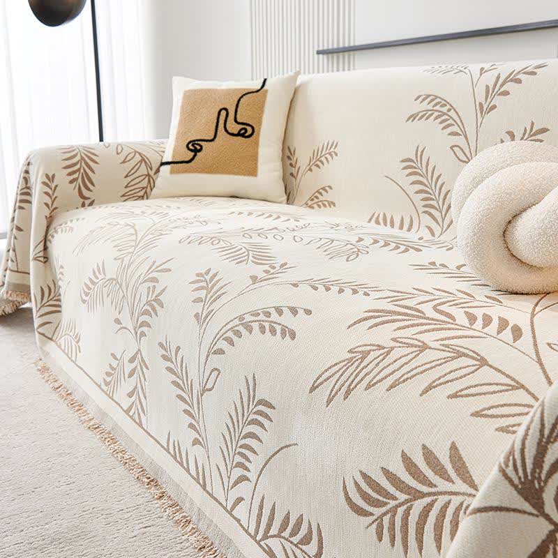 Sofa-Überwurfdecke aus Chenille mit Kiefernblatt-Motiv - Khaki - 180cm x 340cm - image 6