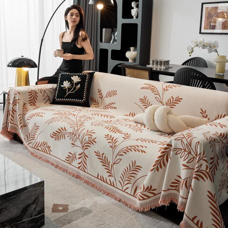 Sofa-Überwurfdecke aus Chenille mit Kiefernblatt-Motiv - Orange - 180cm x 340cm - image 2