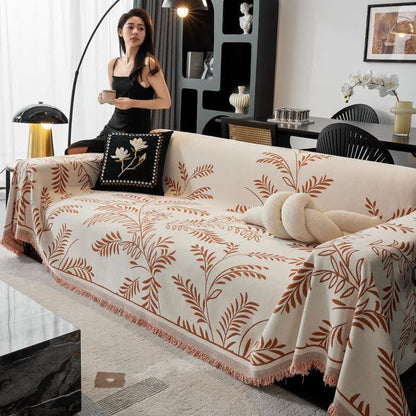 Sofa-Überwurfdecke aus Chenille mit Kiefernblatt-Motiv - Orange - 180cm x 340cm - image 2